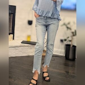 LOFT Light Blue Skinny Cropped Distressed Jeans